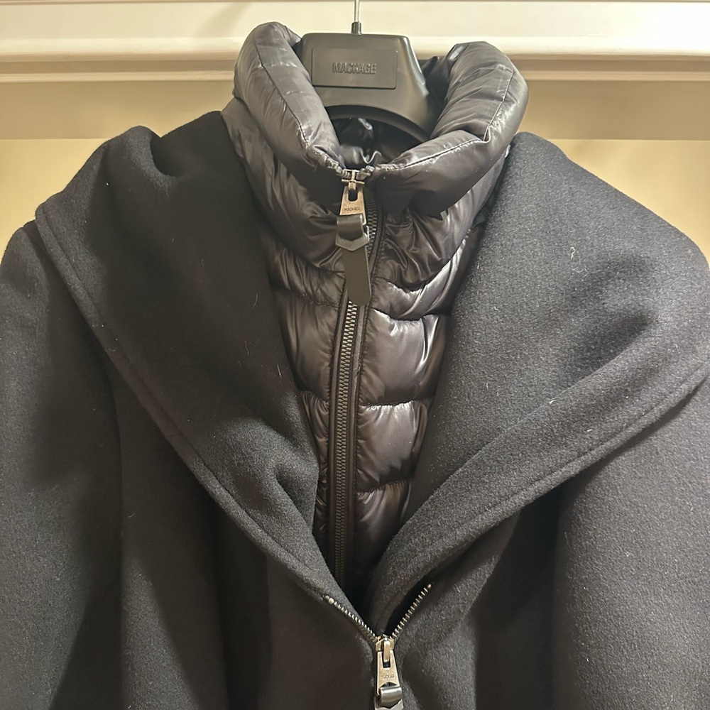 Mackage Women's Shia Black Winter Wool Coat with leather accents VERY NEW - Picture 5 of 14